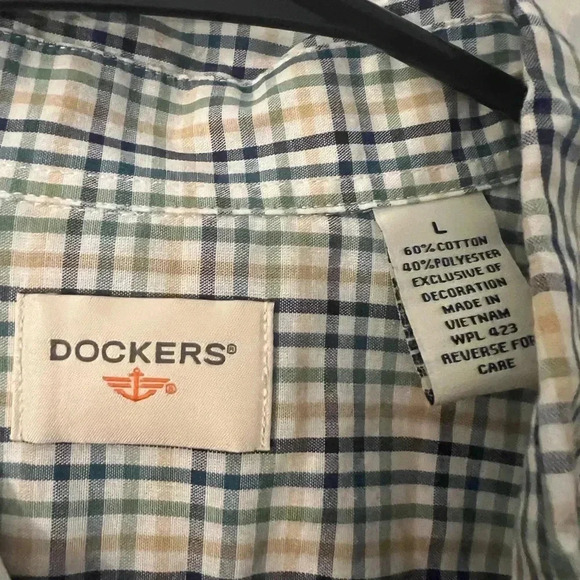 Dockers Mens Large Yellow Green White Button Down Shirt - Picture 3 of 6